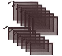 Sinzip 12 Stück Reißverschluss-Nylon-Netzbeutel, Netz-Kosmetiktasche, Make-up-Tasche, Federmäppchen, Mehrzweck-Reisetaschen für Kosmetik, Schule, Bürobedarf und Reisezubehör, Kaffee, A5+B6