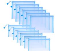 Sinzip 12 Stück Reißverschluss-Nylon-Netzbeutel, Netz-Kosmetiktasche, Make-up-Tasche, Federmäppchen, Mehrzweck-Reisetaschen für Kosmetik, Schule, Bürobedarf und Reisezubehör, Himmelblau, A5+B6