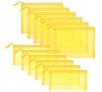 Sinzip 12 Stück Reißverschluss-Nylon-Netzbeutel, Netz-Kosmetiktasche, Make-up-Tasche, Federmäppchen, Mehrzweck-Reisetaschen für Kosmetik, Schule, Bürobedarf und Reisezubehör, gelb, A5+B6