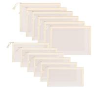 Sinzip 12 Stück Reißverschluss-Nylon-Netzbeutel, Netz-Kosmetiktasche, Make-up-Tasche, Federmäppchen, Mehrzweck-Reisetaschen für Kosmetik, Schule, Bürobedarf und Reisezubehör, Beige, A5+B6