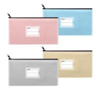 Sinzip 4 Pack Bank Einzahlung Geldbeutel Hochleistungsleder-Sicherheit Reiverschluss Brieftasche mit klarem Fenster Bleistift Beutel Coin Bag Ca