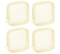Sinzip 4 Stück Mini-Reißverschluss-Nylon-Netzbeutel, Netz-Kosmetiktasche, Make-up-Tasche, Mehrzweck-Reise-Kulturbeutel für Bürobedarf und Reisezubehör, Beige, Small