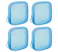 Sinzip 4 Stück Mini-Reißverschluss-Nylon-Netzbeutel, Netz-Kosmetiktasche, Make-up-Tasche, Mehrzweck-Reise-Kulturbeutel für Bürobedarf und Reisezubehör, Blau, S, Nylon-Netztasche