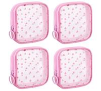 Sinzip 4 Stück Mini-Reißverschluss-Nylon-Netzbeutel, Netz-Kosmetiktasche, Make-up-Tasche, Mehrzweck-Reise-Kulturbeutel für Bürobedarf und Reisezubehör, Herz-Aufdruck, rosa, S