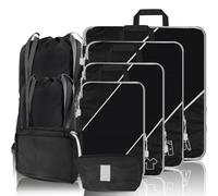 SINZUX 8 Teilige Schwarz Kompression Koffer Organizer Set, Ultraleicht Compression Packing Cubes, Erweiterbar Packwürfel Kofferorganizer