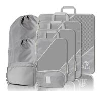 SINZUX 8-teiliges Kompressions-Packwürfel-Set, Ultraleicht Erweiterbare Packwürfel für Koffer, Rucksack und Gepäck, Grau