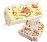 SIORTIO Federmäppchen, mehrlagig, großes Fassungsvermögen, Capybara-Druck, witzig, niedlich (Beige-4)