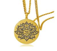 SIPURIS Lotusblume Halskette für Männer Frauen Om Ohm Symbol Yoga Buddhistischer Anhänger Edelstahl Vintage Mandala Anhänger Halskette Spirituelles Schmuck Geschenk Kein Edelstein (Lotus/Gold2)
