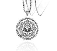 SIPURIS Lotusblume Halskette für Männer Frauen Om Ohm Symbol Yoga Buddhistischer Anhänger Edelstahl Vintage Mandala Anhänger Halskette Spirituelles Schmuck Geschenk Kein Edelstein (Silber/Lotus)