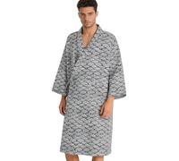 SIQITECH Kimono Robe Baumwolle Bademantel V Ausschnitt Nachthemd Damen Herren Morgenmantel Atmungsaktiv Dünn Schlafanzug mit Tasche Yukata Pyjamas Japanische Sleepwear Nachtwäsche Frühling Sommer