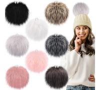 SIQUK 8 Stück Kunstfell Bommel für Mützen 15cm, Kunstfell Fellbommel Groß Pom Pom mit Elastischer Schlaufe Winter Fellbommel für Beanies Tasche Anhängern Dekoration