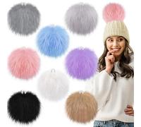 SIQUK 8 Stück Kunstfell Bommel für Mützen 15cm, Kunstfell Fellbommel Groß Pom Pom mit Elastischer Schlaufe Winter Fellbommel für Beanies Tasche Anhängern Dekoration