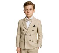 SIRRI Jungen Strukturierter Slim Fit Zweireihiger Anzug 4-teilig Pagenjungen Formelles Set, Alter 8 Jahre