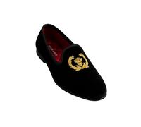 SIRRI Samt-Loafer mit goldenem Wappen für Jungen - Slipper zum Hineinschlüpfen - ideal für Hochzeiten, Abschlussbälle, Partys und Festliche Anlässe, Größe 36