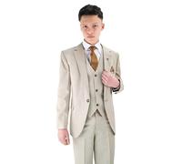 SIRRI Strukturierter 8-teiliger formeller Jungenanzug - Slim Fit für Pagenschnitt, Hochzeit, Kommunion, 133 Beige, Alter 11 Jahre