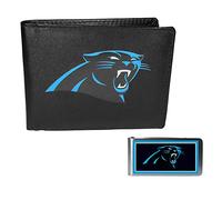 Siskiyou Sports NFL Carolina Panthers Geldbörse aus Leder, doppelt gefaltete Geldklammer und farbige Geldklammer, Schwarz, Einheitsgröße
