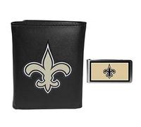Siskiyou Sports NFL New Orleans Saints Herren-Geldbörse, dreifach gefaltet, mit Farbiger Geldklammer, Schwarz, Einheitsgröße