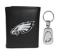 Siskiyou Sports NFL Philadelphia Eagles Herren-Geldbörse aus Leder mit dreifach gefaltetem Stahl-Schlüsselanhänger, Schwarz, Einheitsgröße