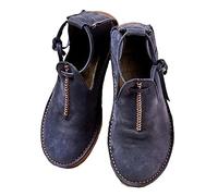 SIULAS Mittelalterliche PU-Lederschuhe mit flachem Boden - Renaissance-Hexenstiefel mit niedrigem Absatz - Steampunk Retro Casual Lederstiefeletten - Damen Rundkopf-Lederschuhe,Blau,41