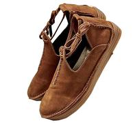 SIULAS Mittelalterliche PU-Lederschuhe mit flachem Boden - Renaissance-Hexenstiefel mit niedrigem Absatz - Steampunk Retro Casual Lederstiefeletten - Damen Rundkopf-Lederschuhe,Gelb,43