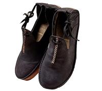 SIULAS Mittelalterliche PU-Lederschuhe mit flachem Boden - Renaissance-Hexenstiefel mit niedrigem Absatz - Steampunk Retro Casual Lederstiefeletten - Damen Rundkopf-Lederschuhe,Schwarz,43