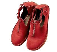 SIULAS Mittelalterliche PU-Lederschuhe mit flachem Boden - Renaissance-Hexenstiefel mit niedrigem Absatz - Steampunk Retro Casual Lederstiefeletten - Damen Rundkopf-Lederschuhe,Rot,43