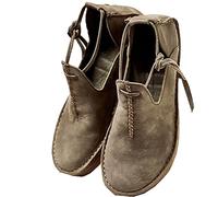 SIULAS Mittelalterliche PU-Lederschuhe mit flachem Boden - Renaissance-Hexenstiefel mit niedrigem Absatz - Steampunk Retro Casual Lederstiefeletten - Damen Rundkopf-Lederschuhe,Grau,36