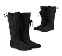 SIULAS PU Leder Stiefel - Low Heel Mid Tube Ritter - Renaissance Mittelalter Cosplay für Karneval Party, Schwarz, 46