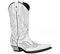 SIULAS PU Leder Stiefel Vintage Western Cowboy Stiefel Stickerei Biker Stiefel Slip auf Freizeitschuhe Spitz Toe Stiefel,Weiß,45