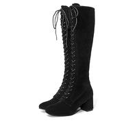 SIULAS Vintage Mittelalter Stiefel mit hohen Absätzen - Renaissance Mittelalterliche Cosplay Stiefel - Damen Retro Hohe Stiefel Knielange Schnürstiefel Festival Larp Schuhe für Cosplay,Schwarz,37