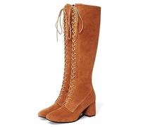 SIULAS Vintage Mittelalter Stiefel mit hohen Absätzen - Renaissance Mittelalterliche Cosplay Stiefel - Damen Retro Hohe Stiefel Knielange Schnürstiefel Festival Larp Schuhe für Cosplay,Braun,38