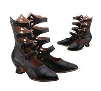 SIULAS Vintage viktorianischen Spitzzehe Stiefel für Frauen - mittelalterliche PU Leder Schuhe - mittelalterliche Cosplay Halloween Stiefel,Schwarz,43
