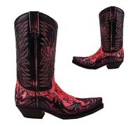 SIULAS Western Cowboy Stiefel - Low Heel Mid Tube Ritter Stiefel - Vintage Leder Stickerei Western Cowboy Biker Stiefel,Rot,47