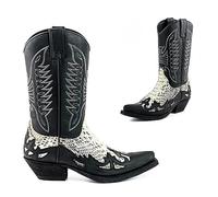 SIULAS Western Cowboy Stiefel - Low Heel Mid Tube Ritter Stiefel - Vintage Leder Stickerei Western Cowboy Biker Stiefel,Schwarz,47