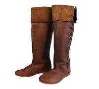 SIULAS Western Knie Stiefel - mittelalterliche Ritter Stiefel - Retro Gothic Piraten Hexe Lederschuhe - PU Leder Ritter Stiefel -,Braun,46