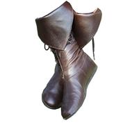 SIULAS Wikinger Gothic Ritter Lederstiefel - Herren Mid-Calf Stiefel - für Cosplay,Braun,43