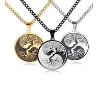 SiVaji Halskette Ketten Schmuck Herren Frauen Anhänger Necklace Baum Des Lebens Yin Yang Anhänger Charm Männer Halskette Hip Hop Punk Accessoires Schwarz