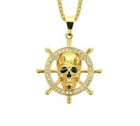 SiVaji Halskette Ketten Schmuck Herren Frauen Anhänger Necklacehip Hop Totenkopf Ruder Anhänger Halskette Männer Halskette Gold + Kette 60Cm