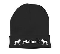 siviwonder Beanie strickmütze mit Hunderasse Stickerei Bad - belgischer Schäferhund Belgian Schutzhund Polizei - warm für gassi Spaziergang schwarz-weiß