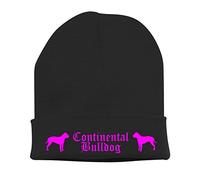 siviwonder Beanie strickmütze mit Hunderasse Stickerei Bad - Continental Bulldog Schweiz Bulldogs NO English Bulldog - warm für gassi Spaziergang schwarz-neonpink