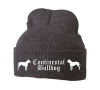 siviwonder Beanie strickmütze mit Hunderasse Stickerei Bad - Continental Bulldog Schweiz Bulldogs NO English Bulldog - warm für gassi Spaziergang Grey Melange-weiß