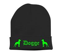 siviwonder Beanie strickmütze mit Hunderasse Stickerei Bad - DOGGE DEUTSCHE Great Dane großer Hund - warm für gassi Spaziergang schwarz-neongrün