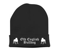 siviwonder Beanie strickmütze mit Hunderasse Stickerei Bad Old English Bulldog OEB Olde English Bulldogge USA warm für gassi Spaziergang