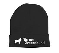 siviwonder Beanie strickmütze mit Hunderasse Stickerei - Berner Sennenhund Dürrbächler Berner Sennen - Stickerei Hund Winter Mütze warm für gassi Spaziergang schwarz-weiß
