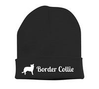 siviwonder Beanie strickmütze mit Hunderasse Stickerei - Border Collie Hütehund - Stickerei Hund Winter Mütze warm für gassi Spaziergang schwarz-weiß
