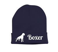 siviwonder Beanie strickmütze mit Hunderasse Stickerei - Boxer Deutscher Diensthunderasse - Stickerei Hund Winter Mütze warm für gassi Spaziergang Navy-weiß