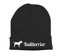 siviwonder Beanie strickmütze mit Hunderasse Stickerei - Bullterrier Bull Terrier britische Hunderasse - Stickerei Hund Winter Mütze warm für gassi Spaziergang schwarz-weiß