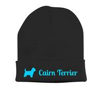 siviwonder Beanie strickmütze mit Hunderasse Stickerei - Cairn Terrier Begleithund Familie - Stickerei Hund Winter Mütze warm für gassi Spaziergang schwarz-türkis