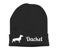 siviwonder Beanie strickmütze mit Hunderasse Stickerei - DACKEL Teckel Wiener Jagdhund Zwergdackel Kaninchenteckel - Stickerei Hund Winter Mütze warm für gassi Spaziergang schwarz-weiß