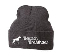 siviwonder Beanie strickmütze mit Hunderasse Stickerei - DEUTSCH DRAHTHAAR Jagdhund Jäger - Stickerei Hund Winter Mütze warm für gassi Spaziergang Grey Melange-weiß